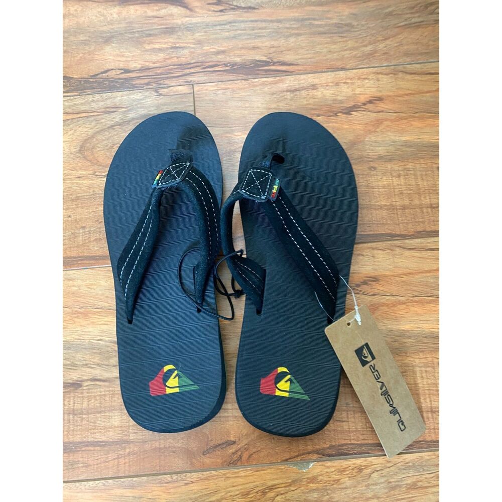 Quiksilver Men's Carver Print Flip Flops Black Green Grey Sandals Sz NWT 7